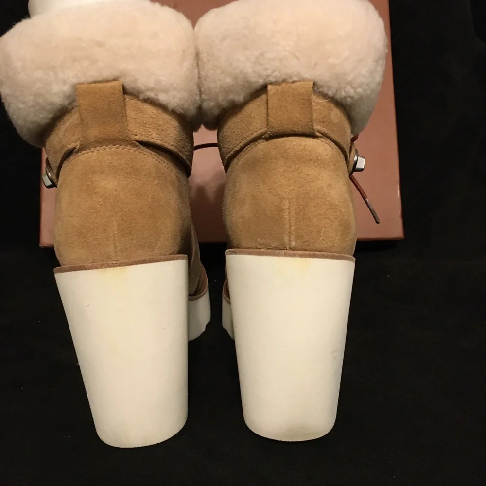 Coach Kenna Camel Wedge Booties 7.5